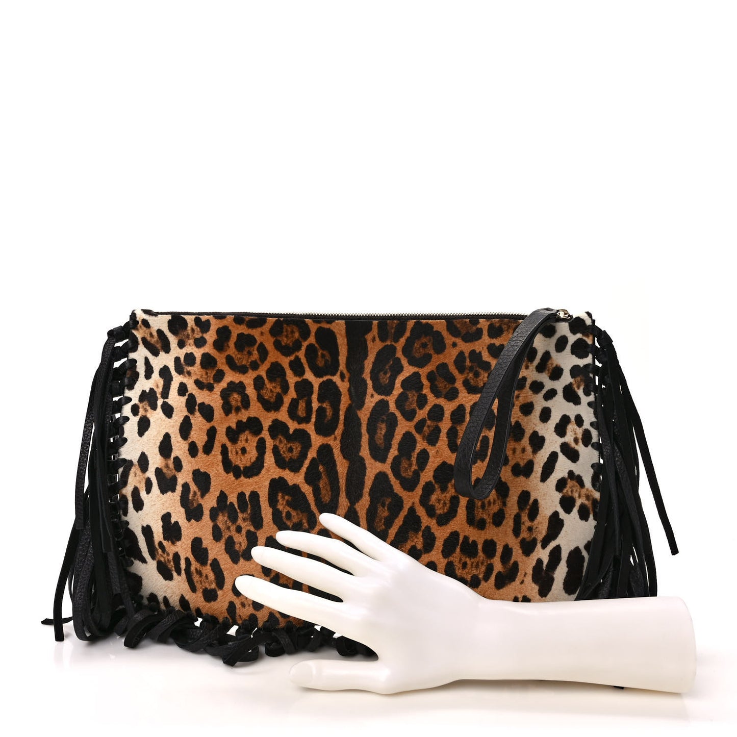 Calf Hair Oversized Fringe Clutch Leopard