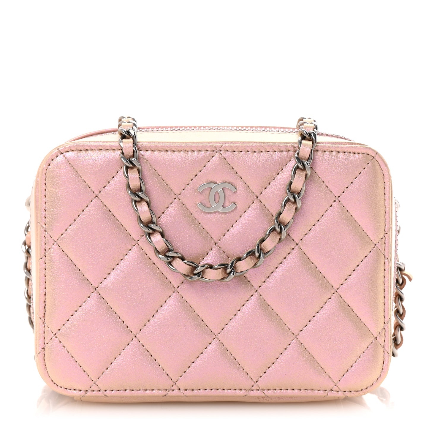 Iridescent Calfskin Quilted Camera Bag Pink