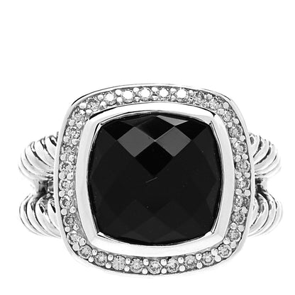 David Yurman Sterling Silver Diamond Black Onyx 11mm Albion Ring 56 7.5 1 of 5