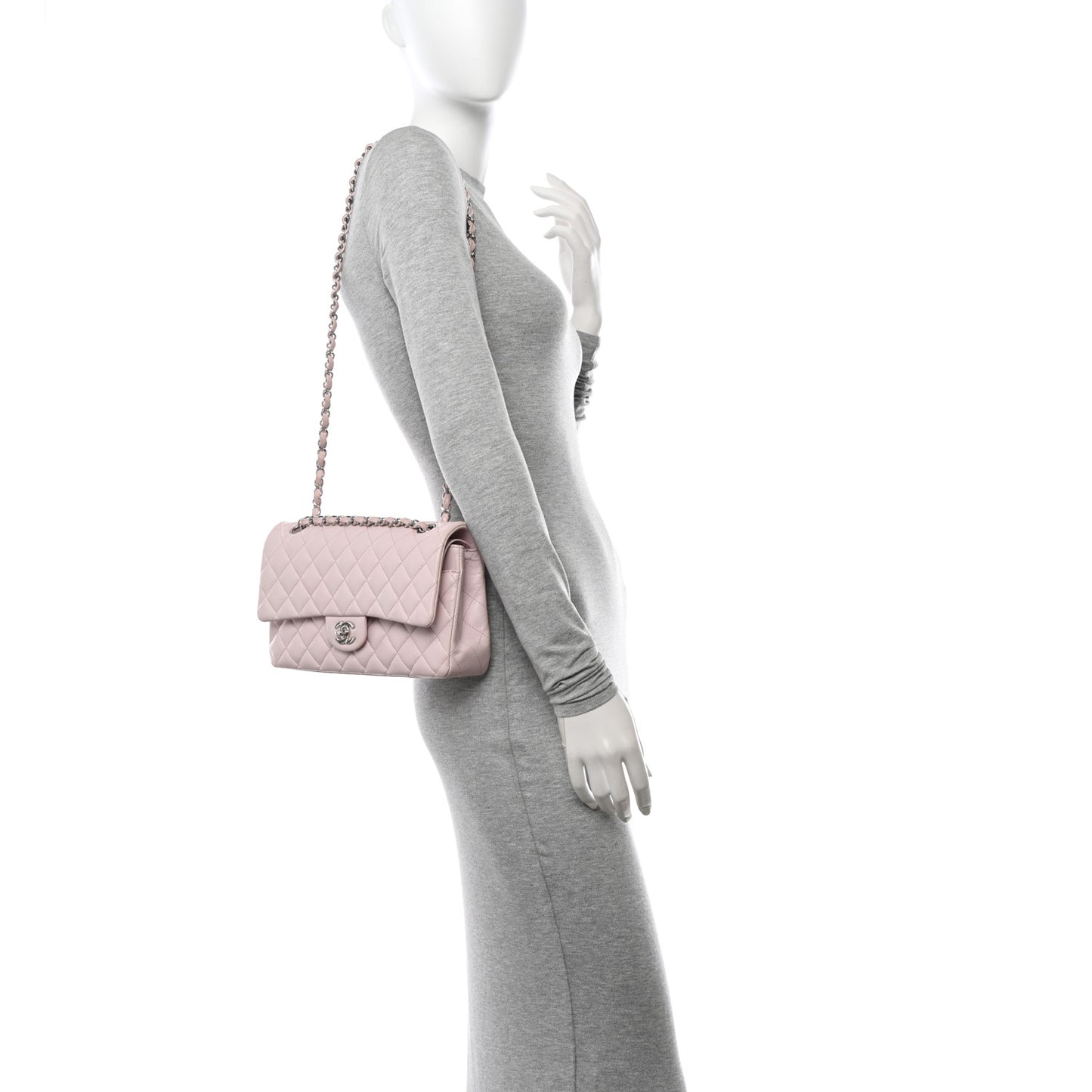 Lambskin Quilted Medium Double Flap Light Pink