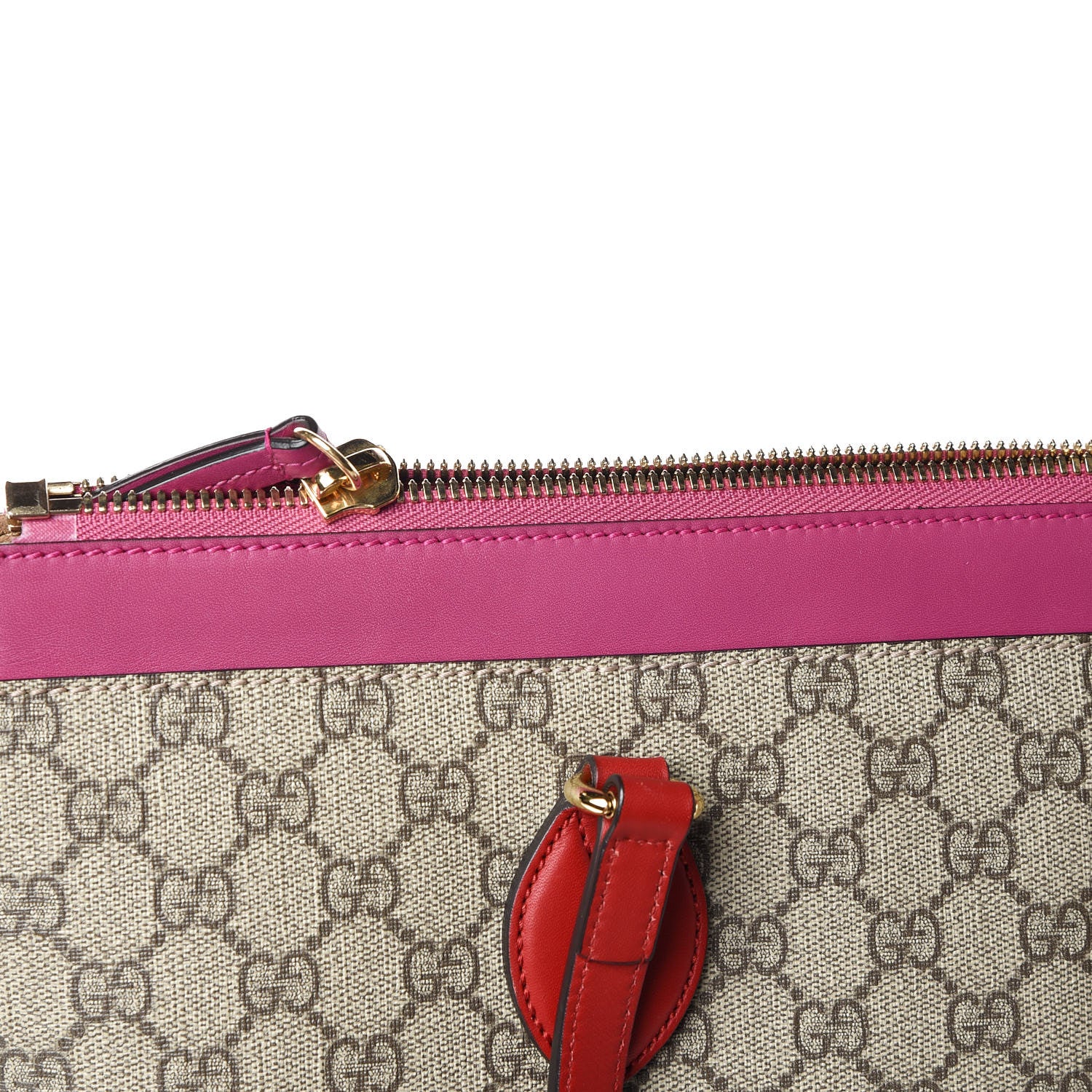 Gucci GG Supreme Monogram Medium Zippered Bucket Tote Beige Hibiscus Red New Rosette 9 of 10