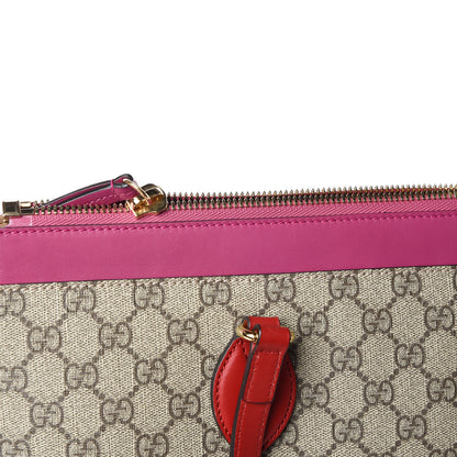 Gucci GG Supreme Monogram Medium Zippered Bucket Tote Beige Hibiscus Red New Rosette 9 of 10