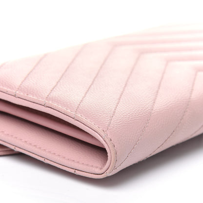 Saint Laurent Grain De Poudre Matelasse Chevron Monogram Flap Wallet Pale Pink 11 of 20