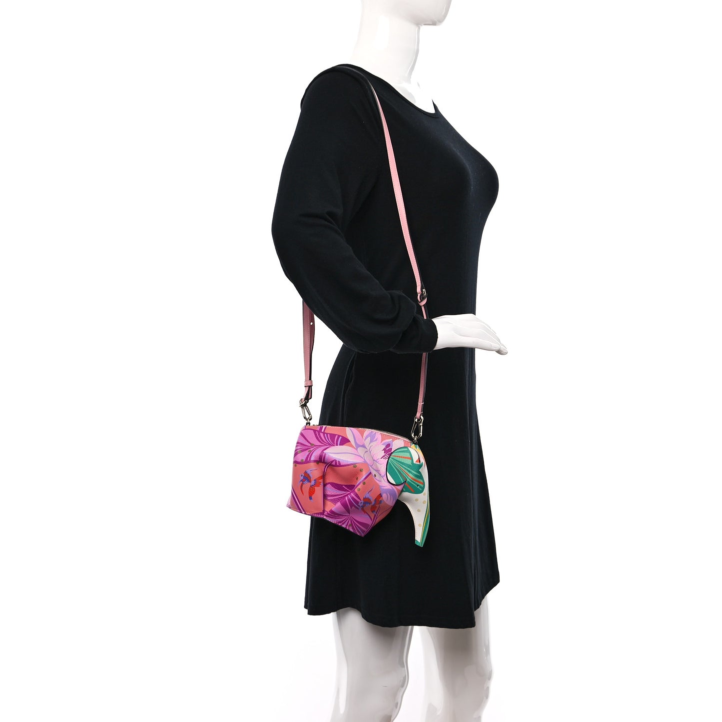Calfskin Paula's Ibiza Printed Elephant Crossbody Bag Pink White