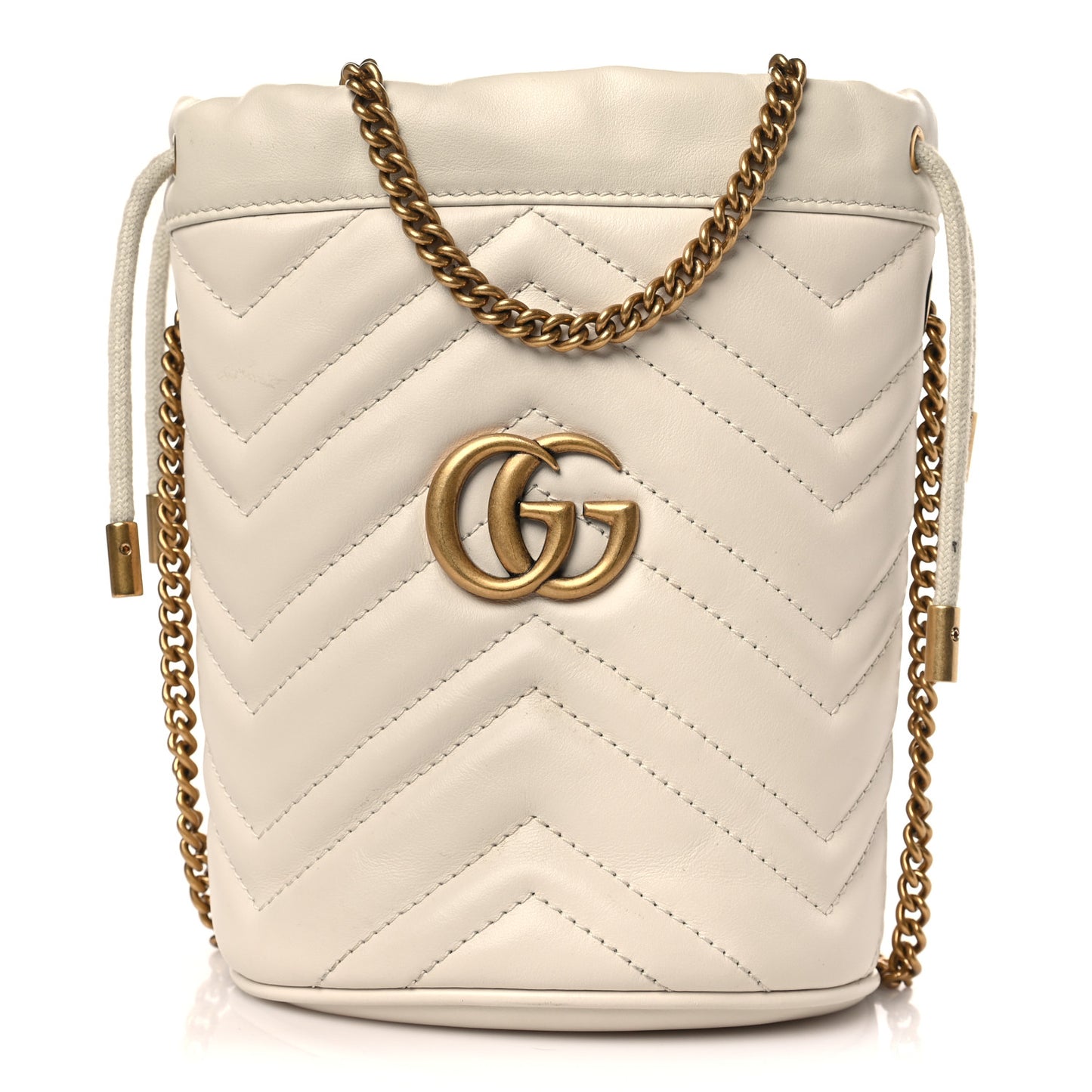 Calfskin Matelasse Mini GG Marmont 2.0 Bucket Bag White