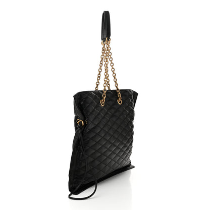 Saint Laurent Lambskin Quilted Pochon Drawstring Tote Bag Black 3 of 11