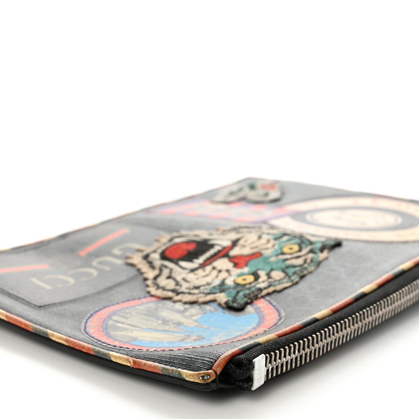 GG Supreme Monogram Night Courrier Zip Wristlet Pouch Black Multicolor