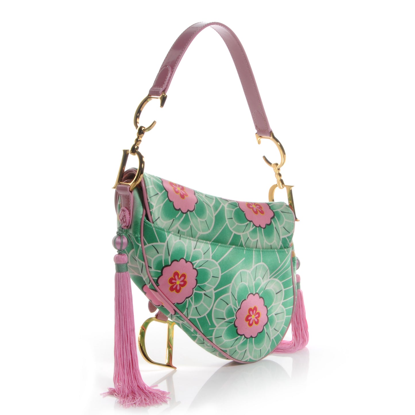 Satin Tassel Koi Saddle Bag Green Pink