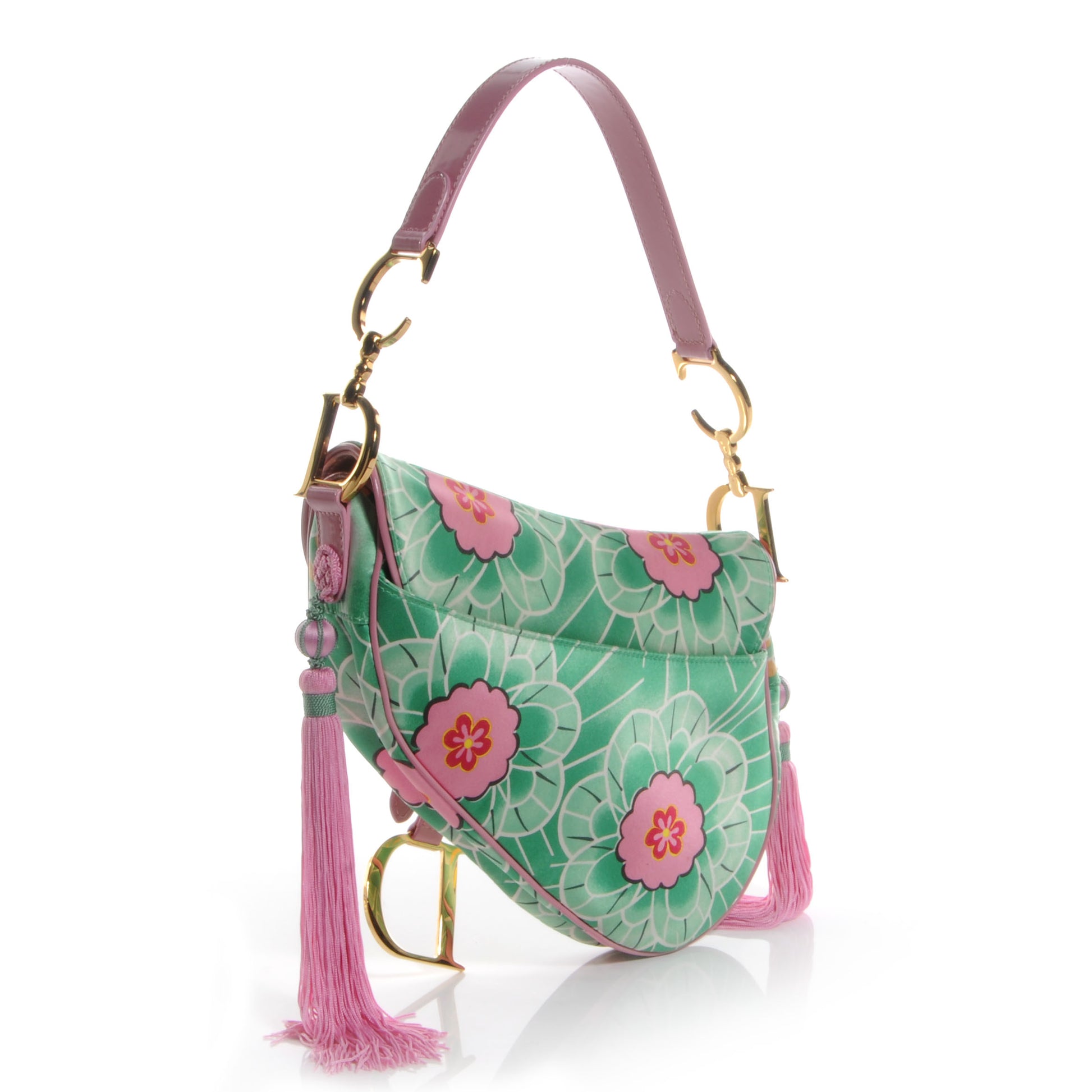 Christian Dior Satin Tassel Koi Saddle Bag Green Pink 3 of 7