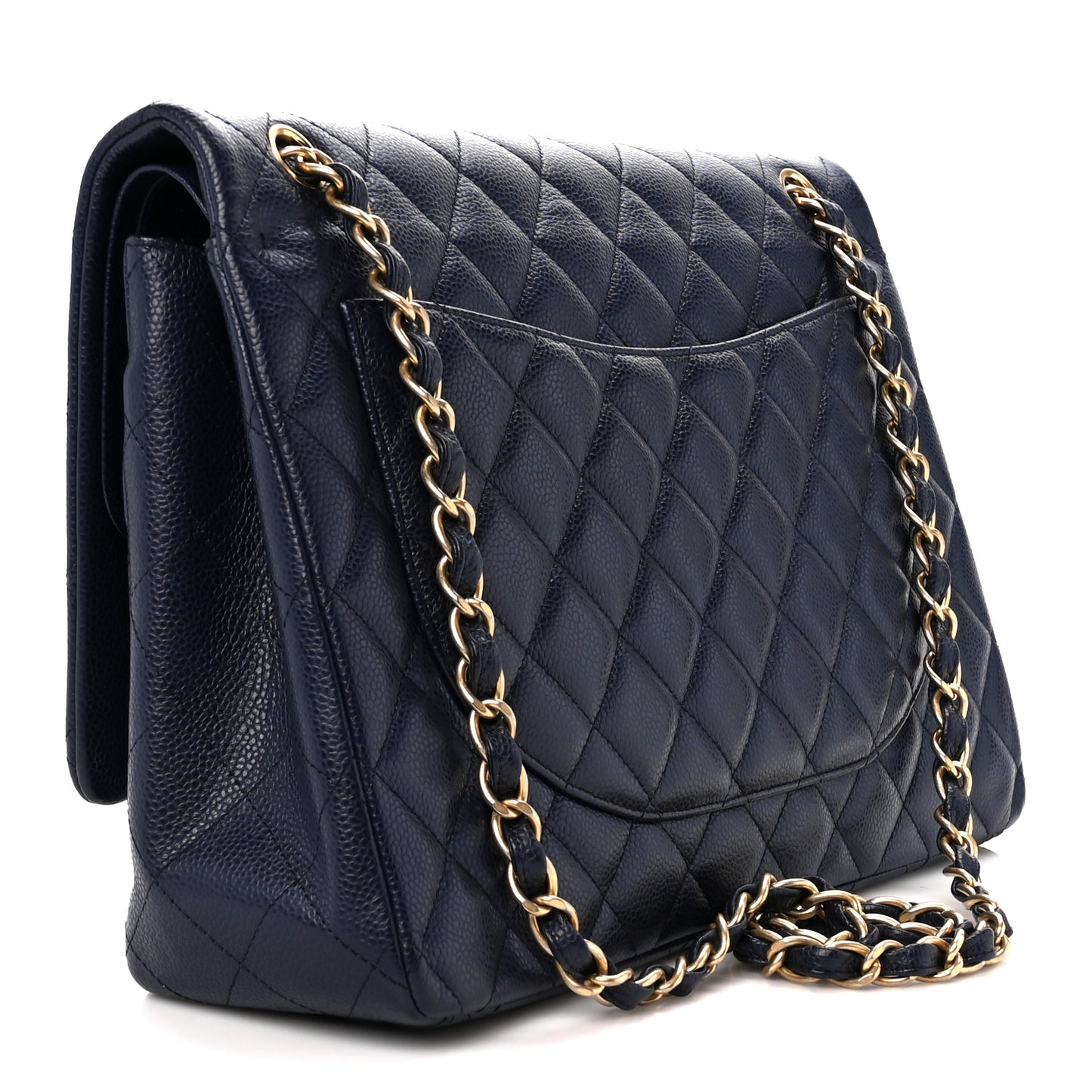 Caviar Quilted Maxi Double Flap Navy Blue