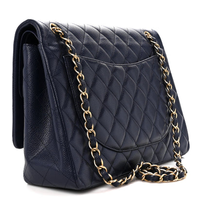 Chanel Caviar Quilted Maxi Double Flap Navy Blue 3 of 11