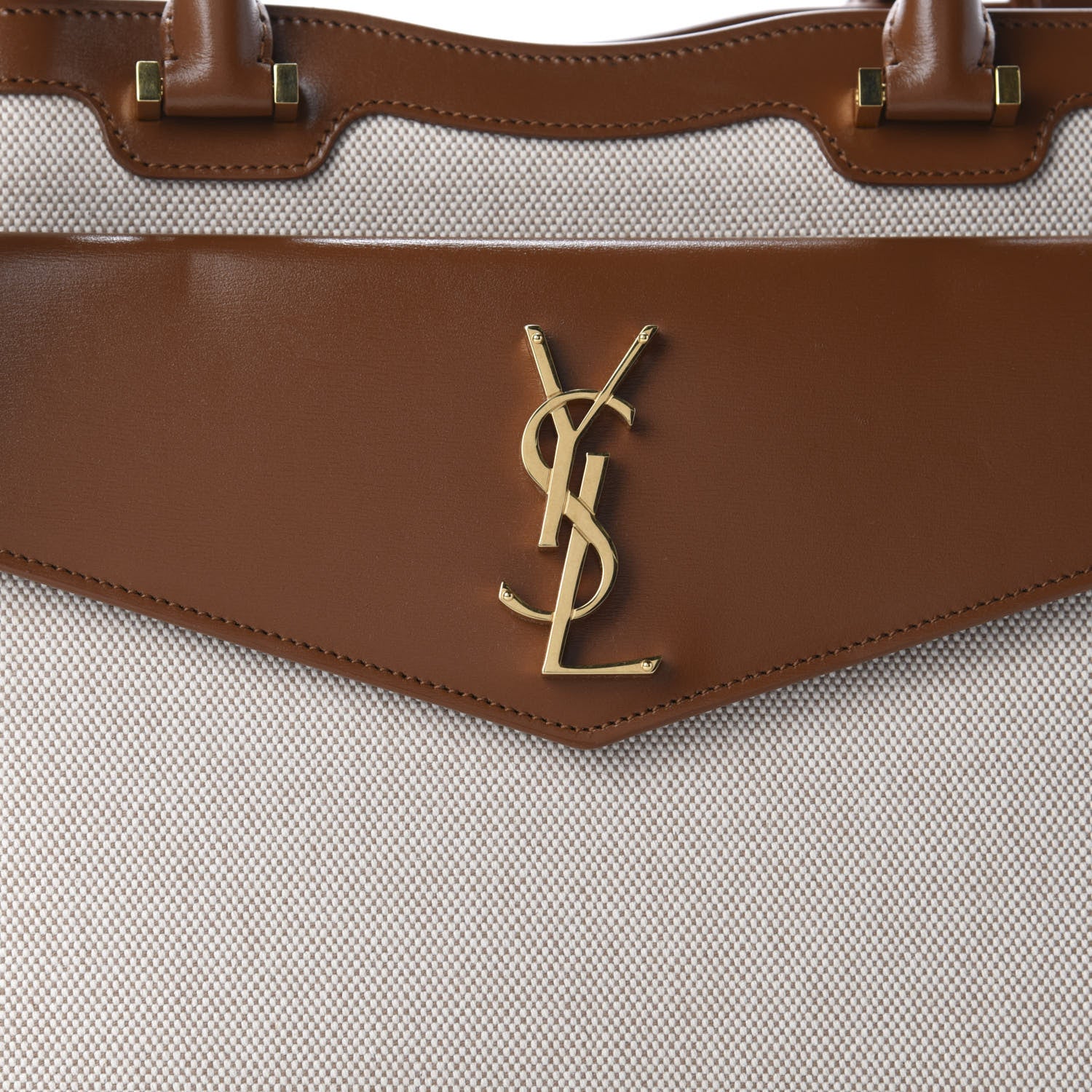 Saint Laurent Canvas Calfskin Medium Uptown Tote Brown 11 of 11