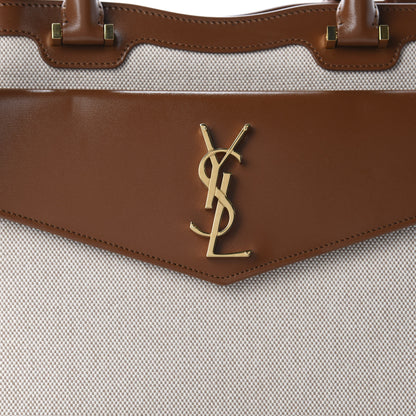 Saint Laurent Canvas Calfskin Medium Uptown Tote Brown 11 of 11