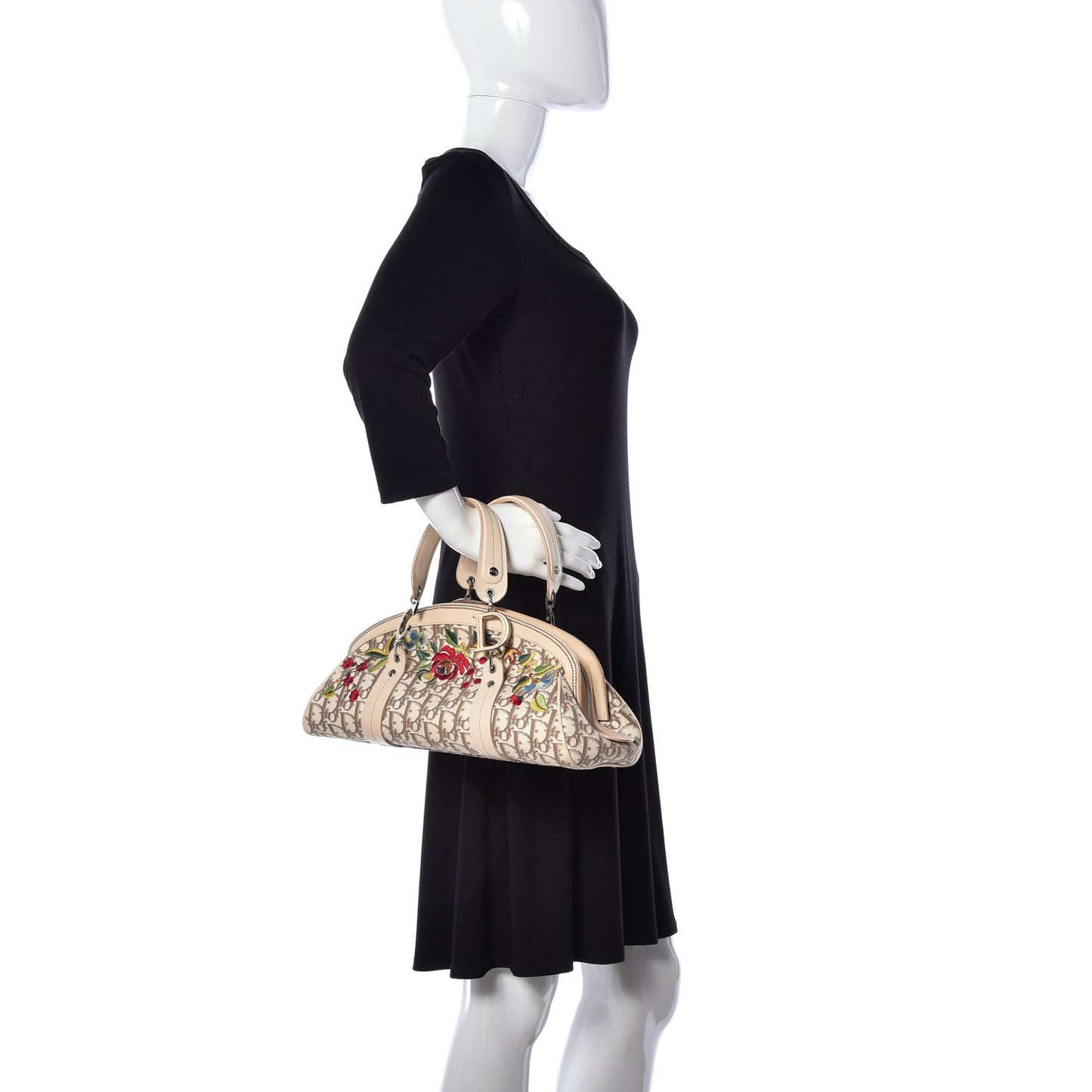 Monogram Vintage Flowers Frame Satchel Beige