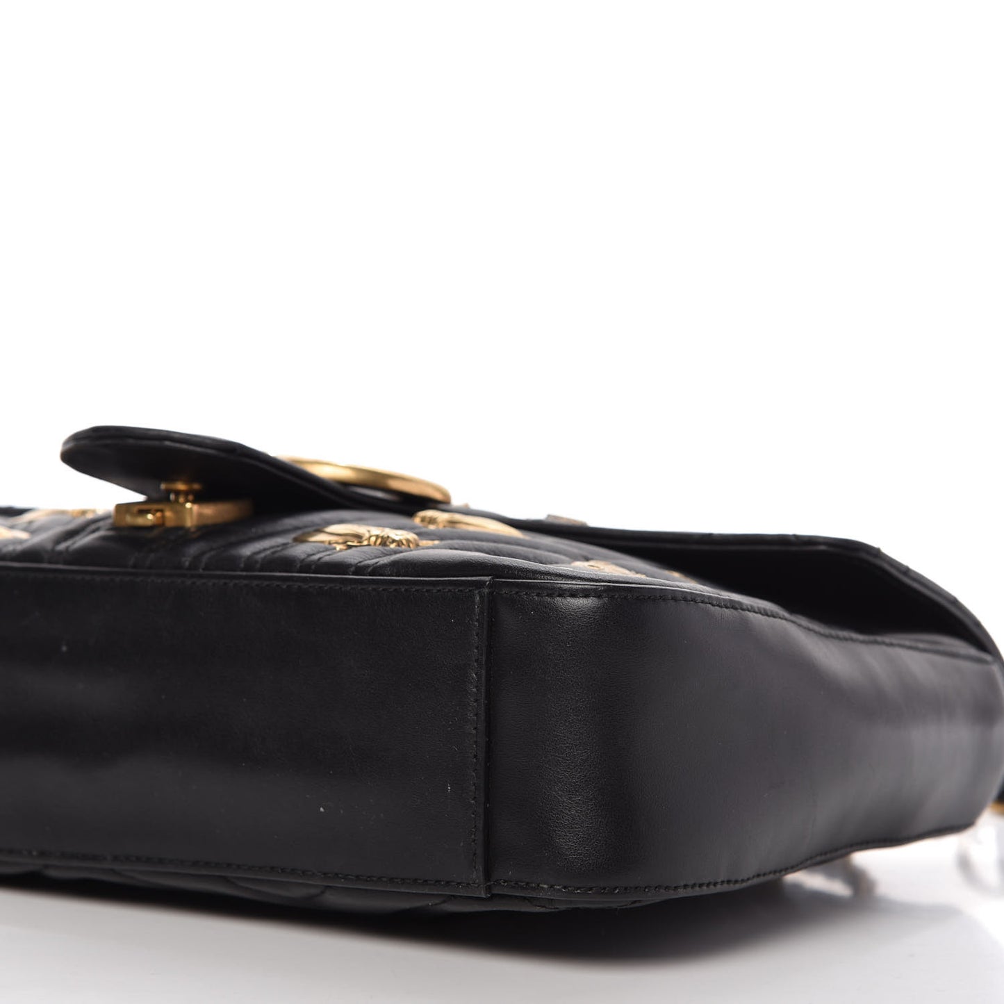 Calfskin Matelasse Animal Studs Medium GG Marmont Shoulder Bag Black