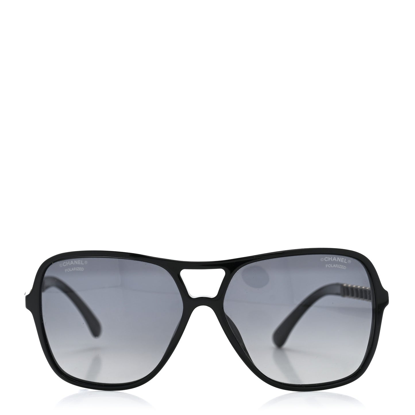 Metal Calfskin Polarized CC Chain Pilot Sunglasses 5439-Q-A Black