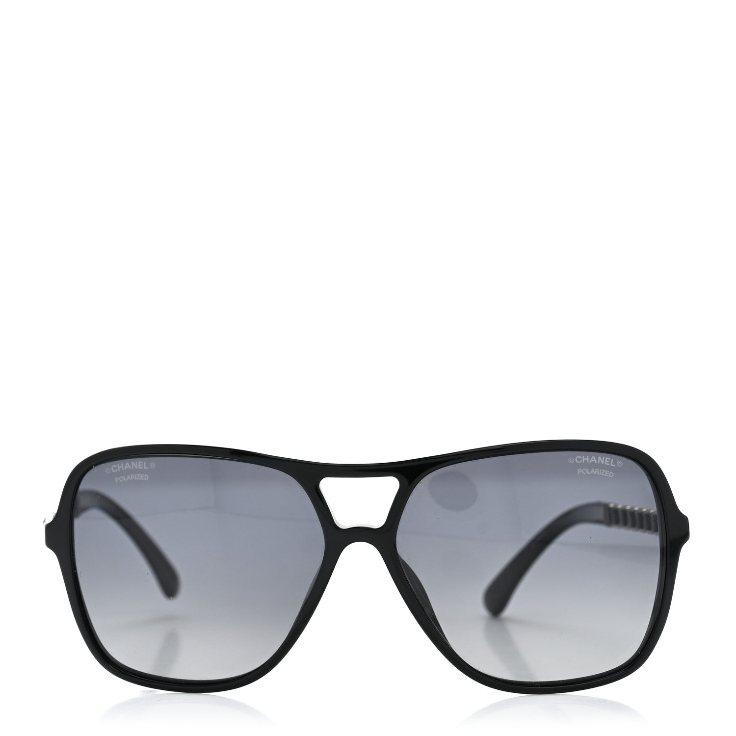 Chanel Metal Calfskin Polarized CC Chain Pilot Sunglasses 5439-Q-A Black 2 of 8