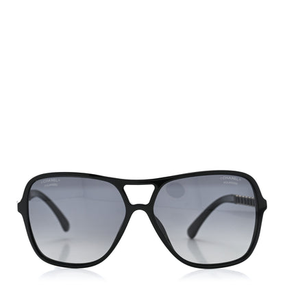 Chanel Metal Calfskin Polarized CC Chain Pilot Sunglasses 5439-Q-A Black 2 of 8