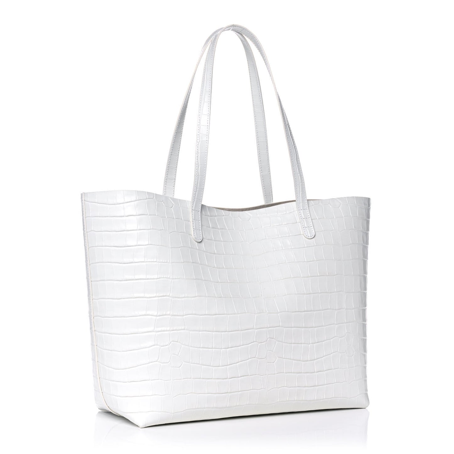 Calfskin Crocodile Embossed Large Shopping Tote White
