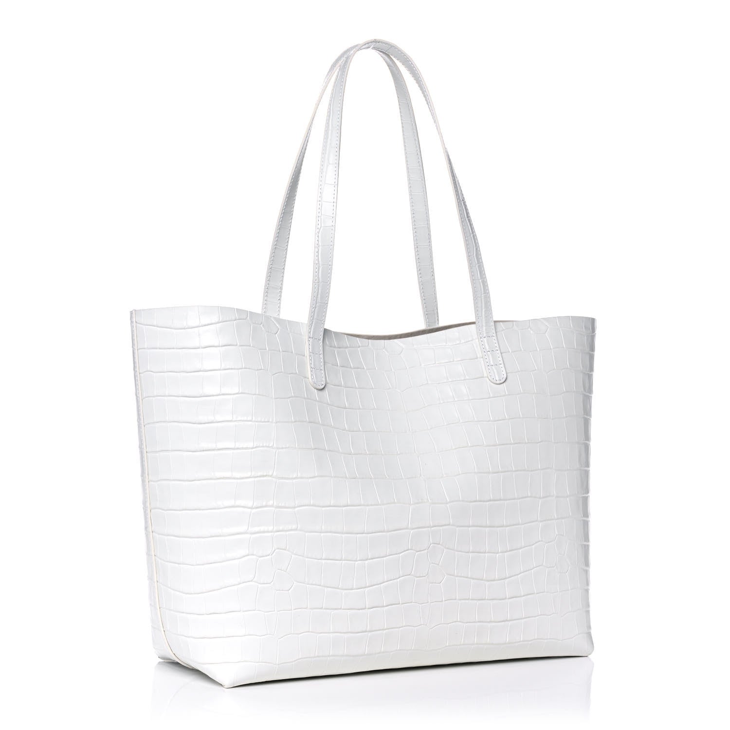 Mansur Gavriel Calfskin Crocodile Embossed Large Shopping Tote White 3 of 12
