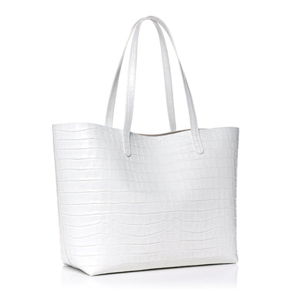 Mansur Gavriel Calfskin Crocodile Embossed Large Shopping Tote White 3 of 12