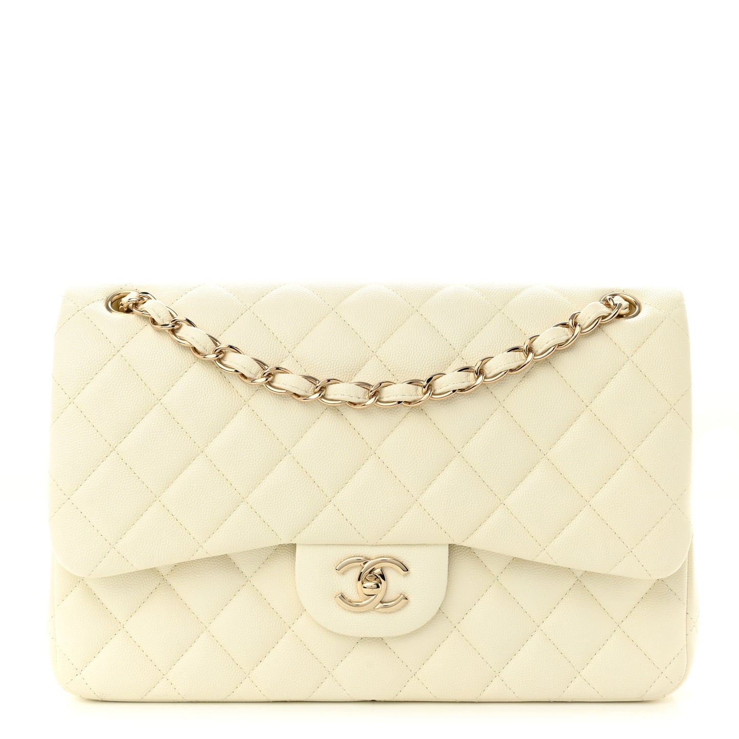 Caviar Quilted Jumbo Double Flap White