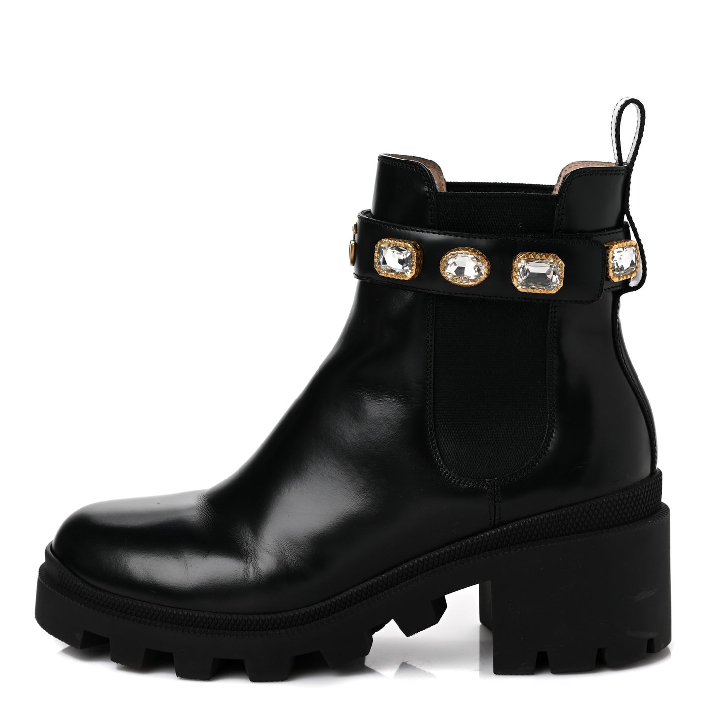 Calfskin Crystal GG Trip Chelsea Ankle Boots 39.5 Black