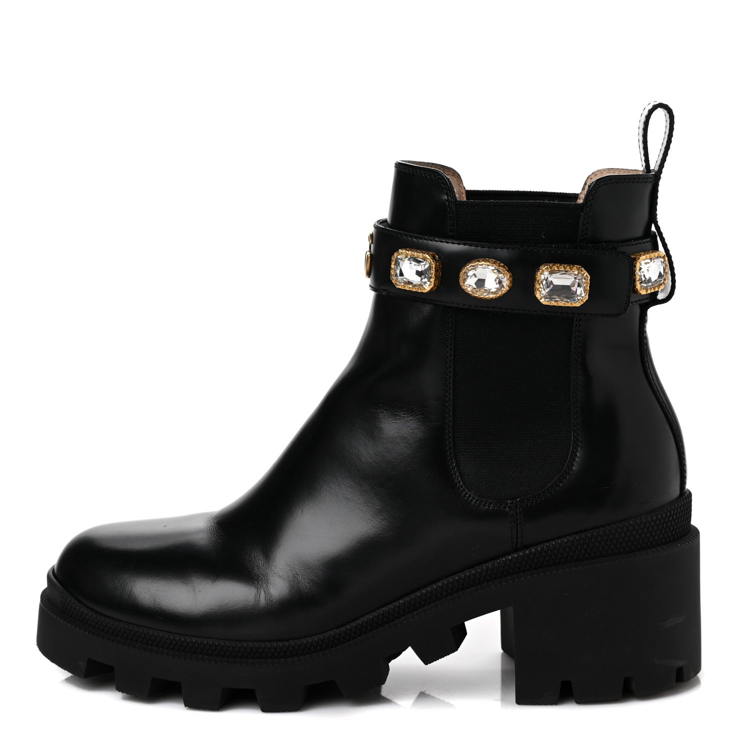 Gucci Calfskin Crystal GG Trip Chelsea Ankle Boots 39.5 Black 1 of 11