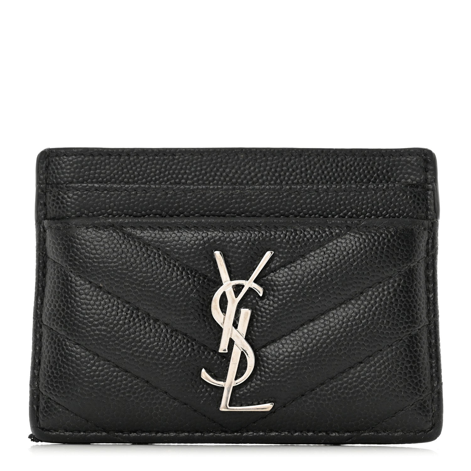 Saint Laurent Grain De Poudre Matelasse Chevron Monogram Credit Card Case Black 1 of 10