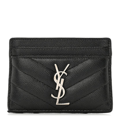 Saint Laurent Grain De Poudre Matelasse Chevron Monogram Credit Card Case Black 1 of 10
