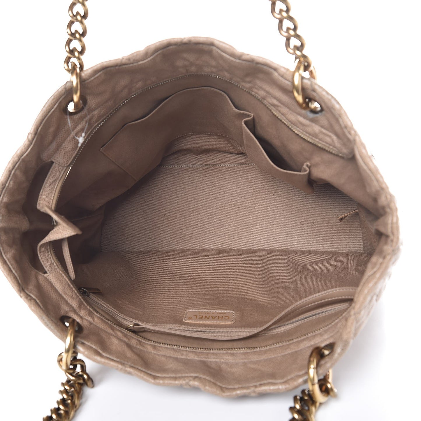 Crumpled Grained Calfskin Large Coco Pleats Tote Beige