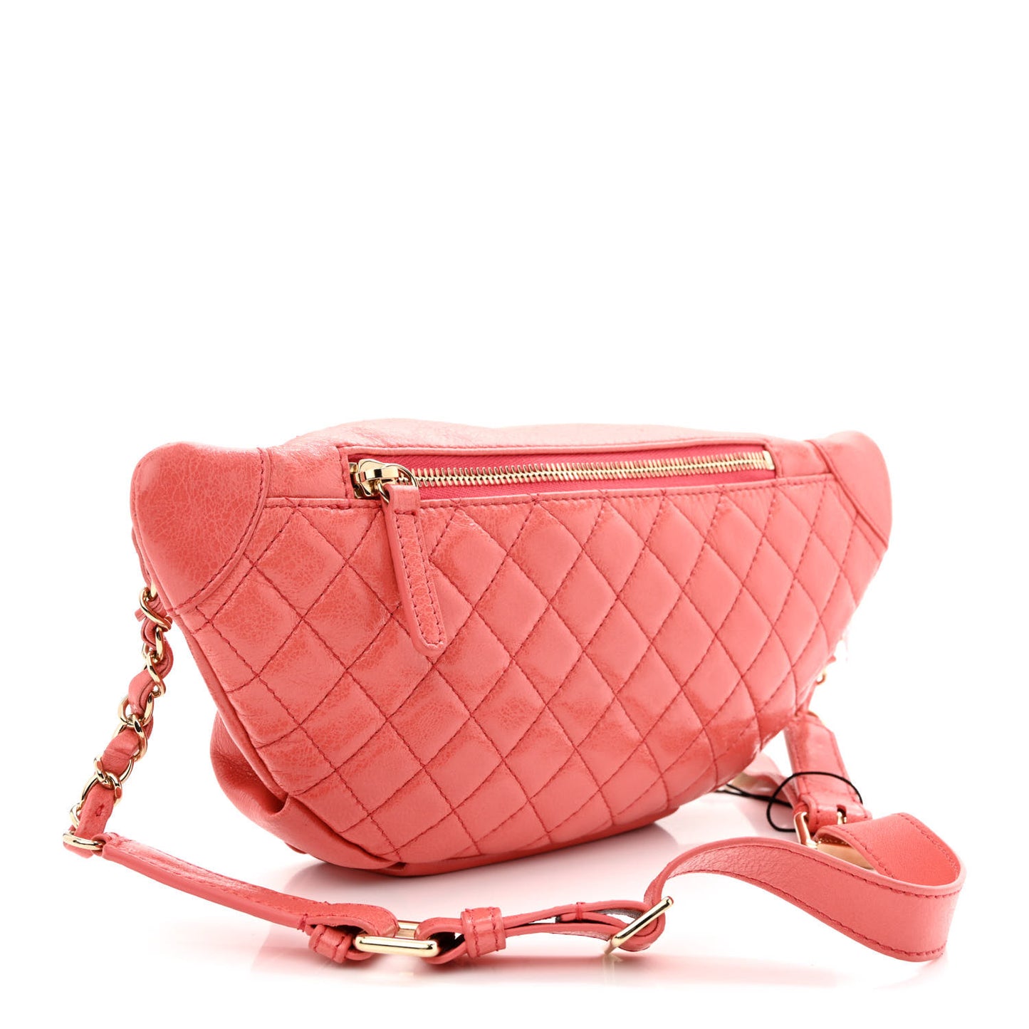 Crumpled Lambskin Quilted Bi Waist Bag Fanny Pack Pink