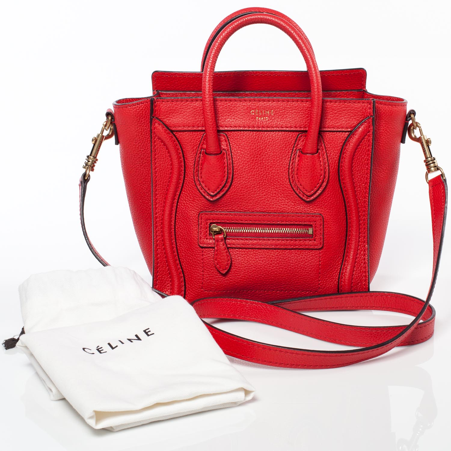 Celine Drummed Leather Nano Luggage Coquelicot Red 3 of 8
