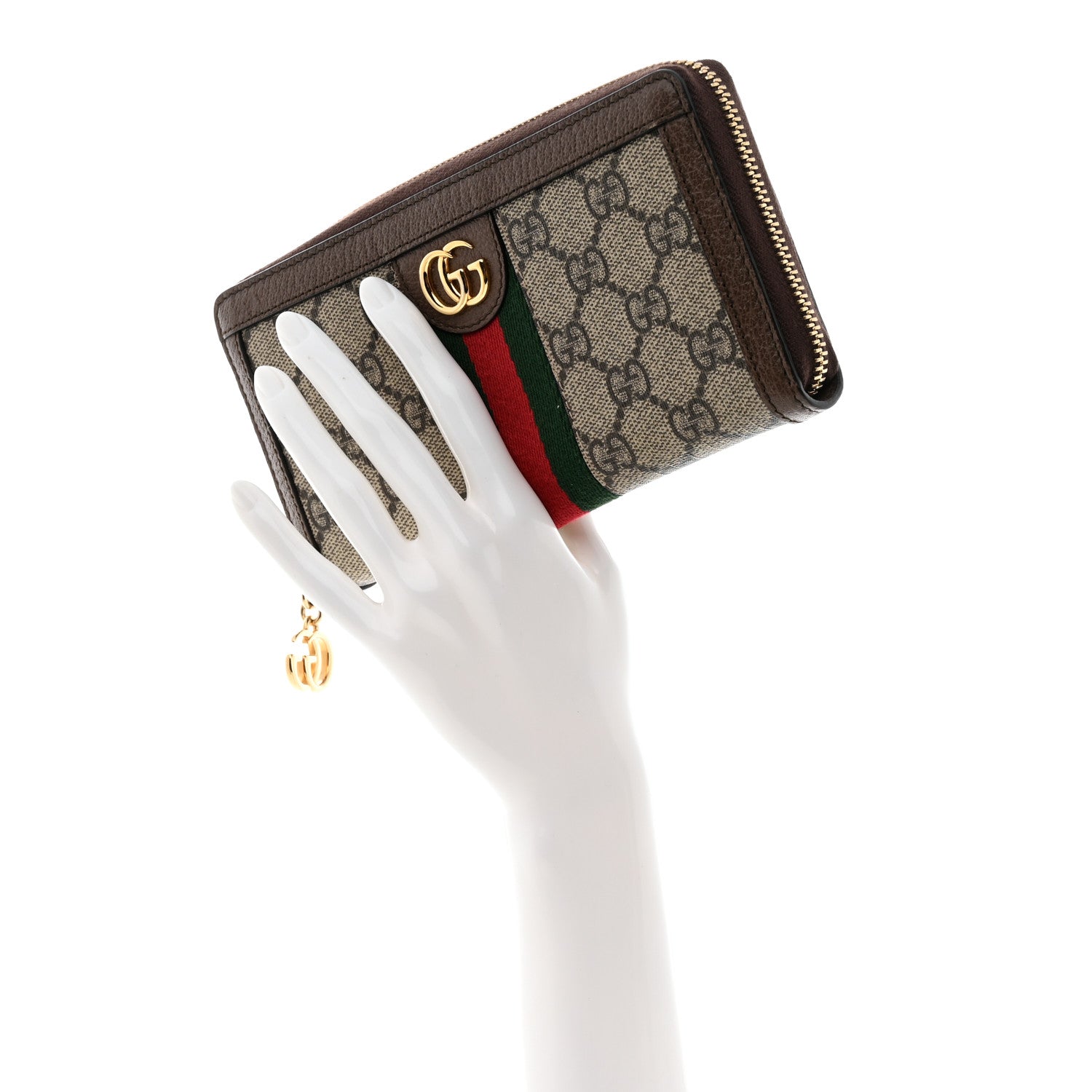 Gucci GG Supreme Monogram Web Ophidia Zip Around Wallet Brown 2 of 7
