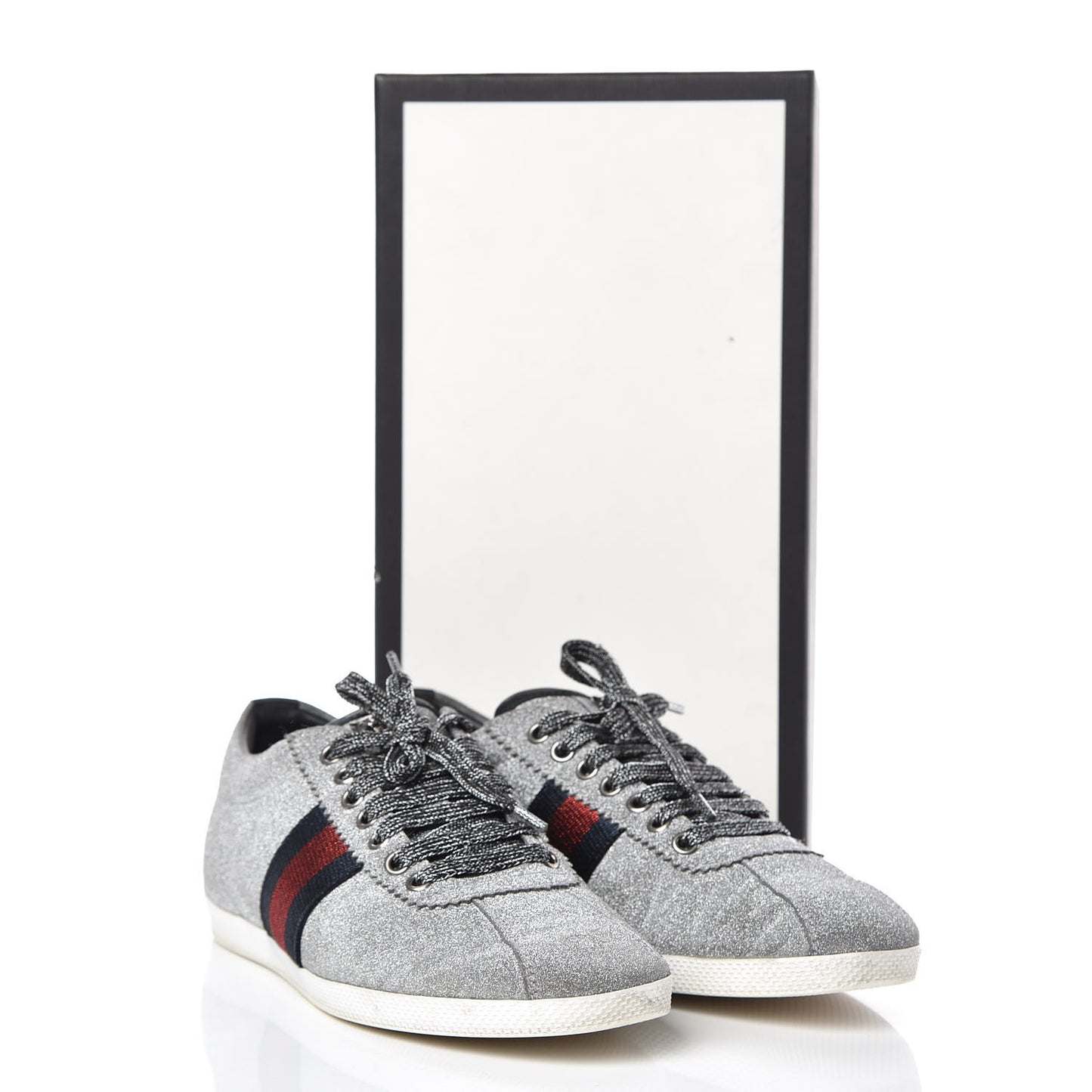 Glitter Fabric Studded Womens Web Sneakers 38.5 Silver