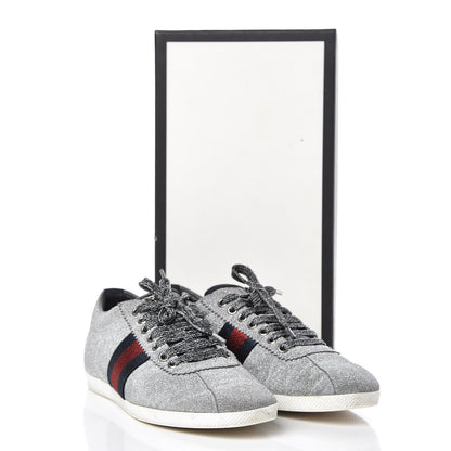 Gucci Glitter Fabric Studded Womens Web Sneakers 38.5 Silver 10 of 13