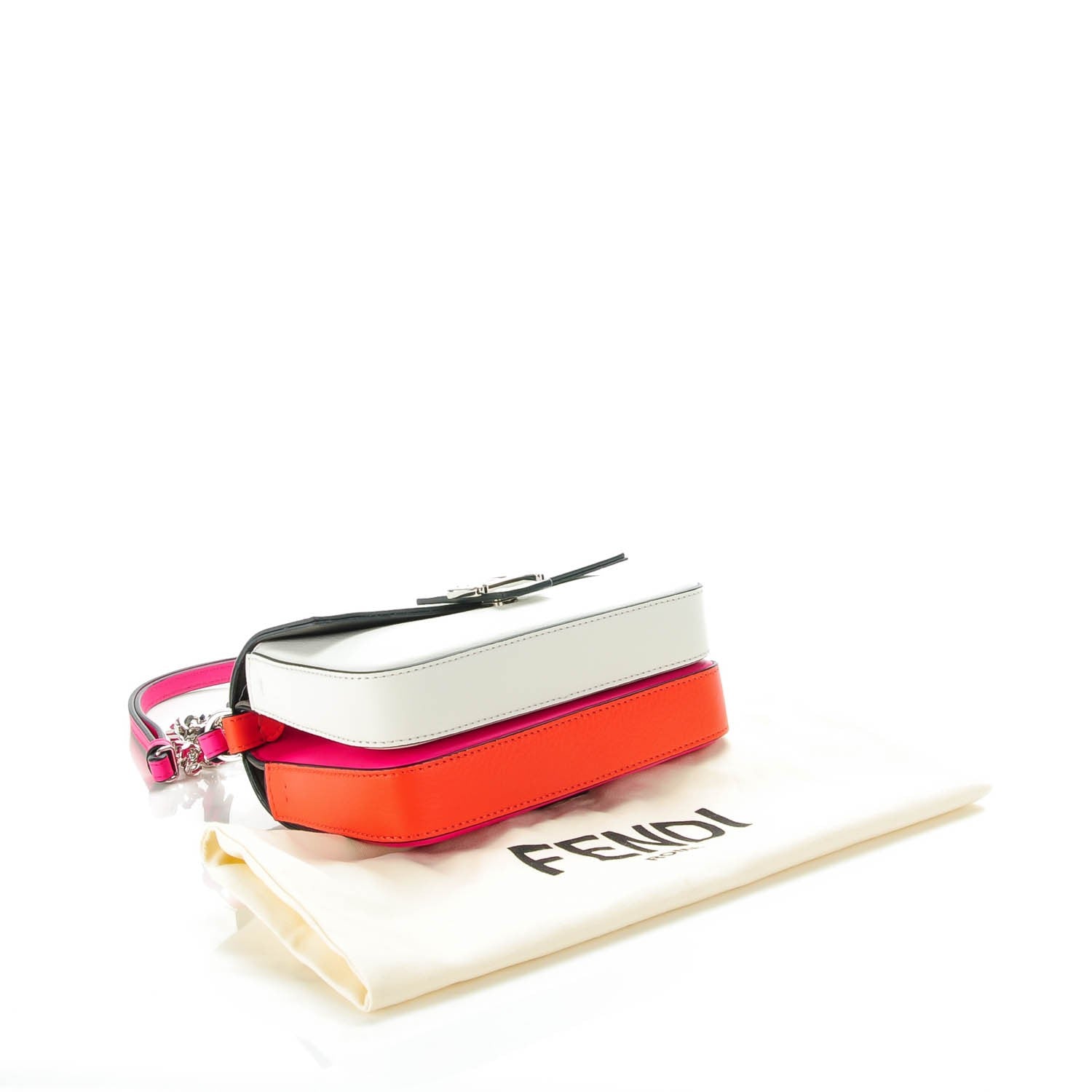 Fendi Vitello Dolce Nappa Flowerland Tri-Color Micro Double Baguette Fuxia White Ice Papavero 4 of 7