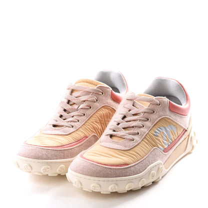 Chanel Wool Nylon Lambskin Suede Calfskin Womens Logo Sneakers 38 Beige Pink 2 of 9