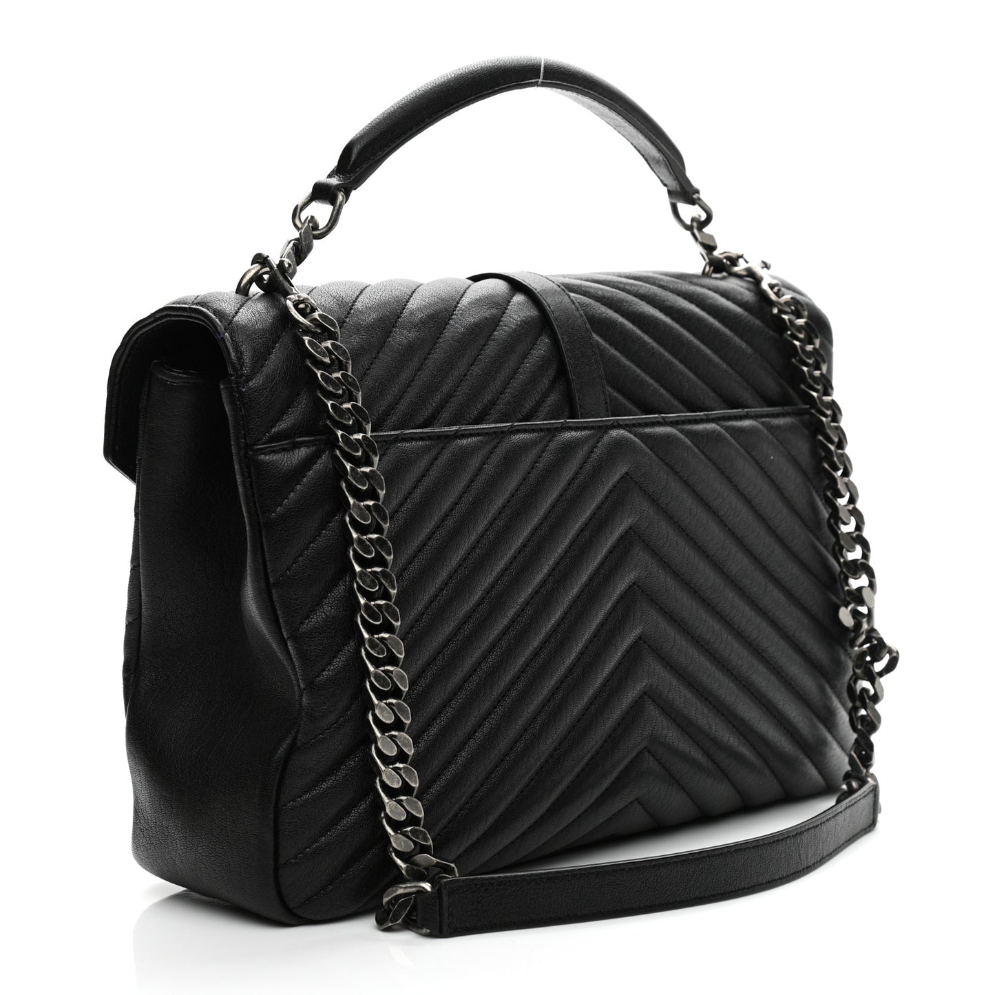 Sheepskin Matelasse Chevron Monogram Large College Satchel Black