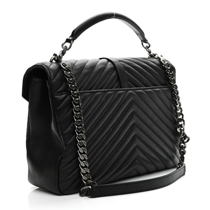 Saint Laurent Sheepskin Matelasse Chevron Monogram Large College Satchel Black 3 of 12