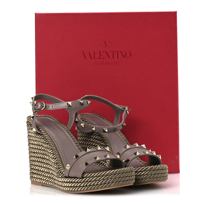 Valentino Garavani Silk Calfskin Rockstud Torchon Espadrille Wedge Sandals 39 Clay 12 of 12