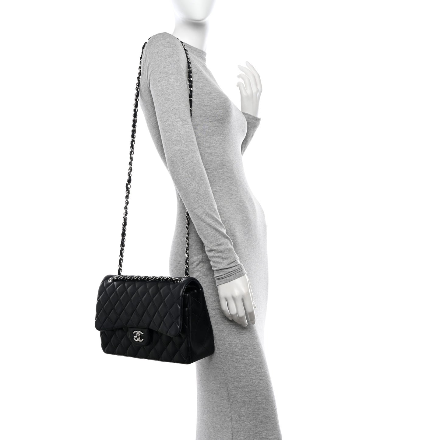 Lambskin Quilted Jumbo Double Flap Black