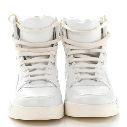 Chanel Calfskin Crocodile Embossed Cocodile High Top Sneakers 38 White 2 of 15