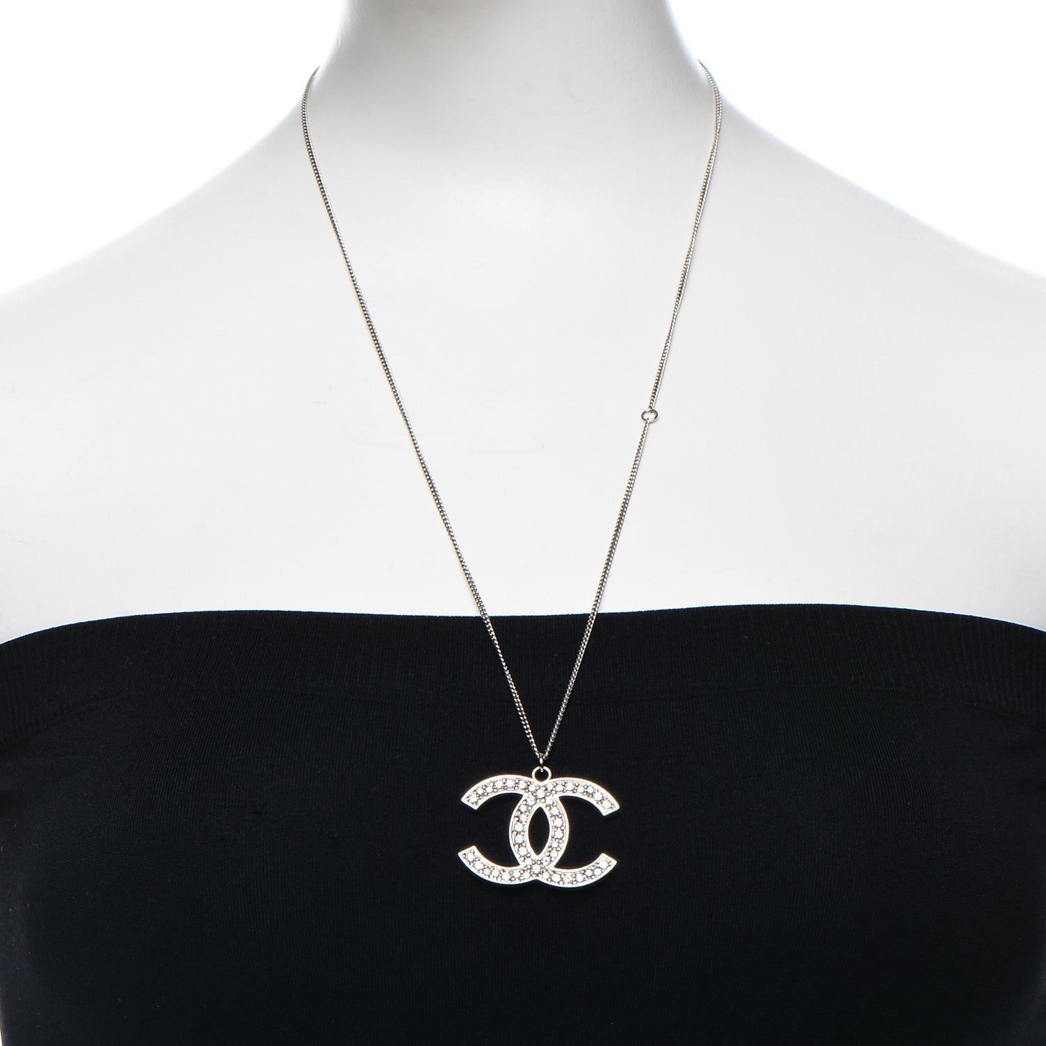 Chanel Crystal Large CC Necklace Silver 2 of 5