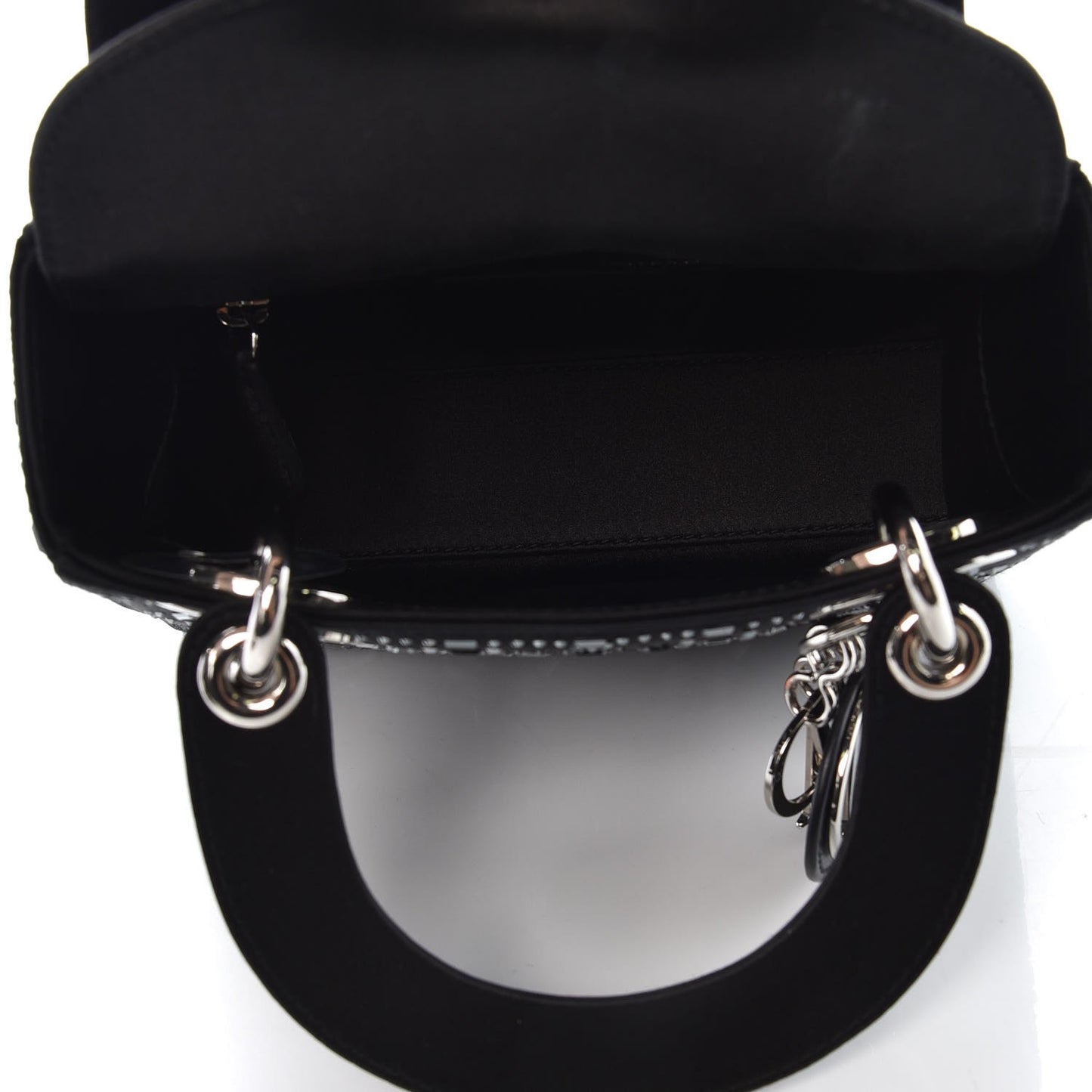 Satin Crystal Cannage Mini Lady Dior Black