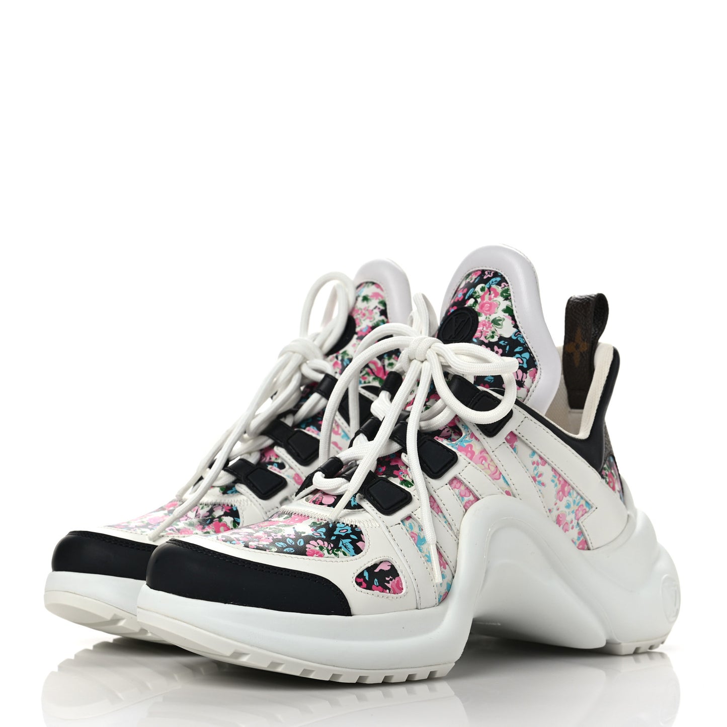 Flower Printed Calfskin Monogram LV Archlight Sneakers 36 Black Rose