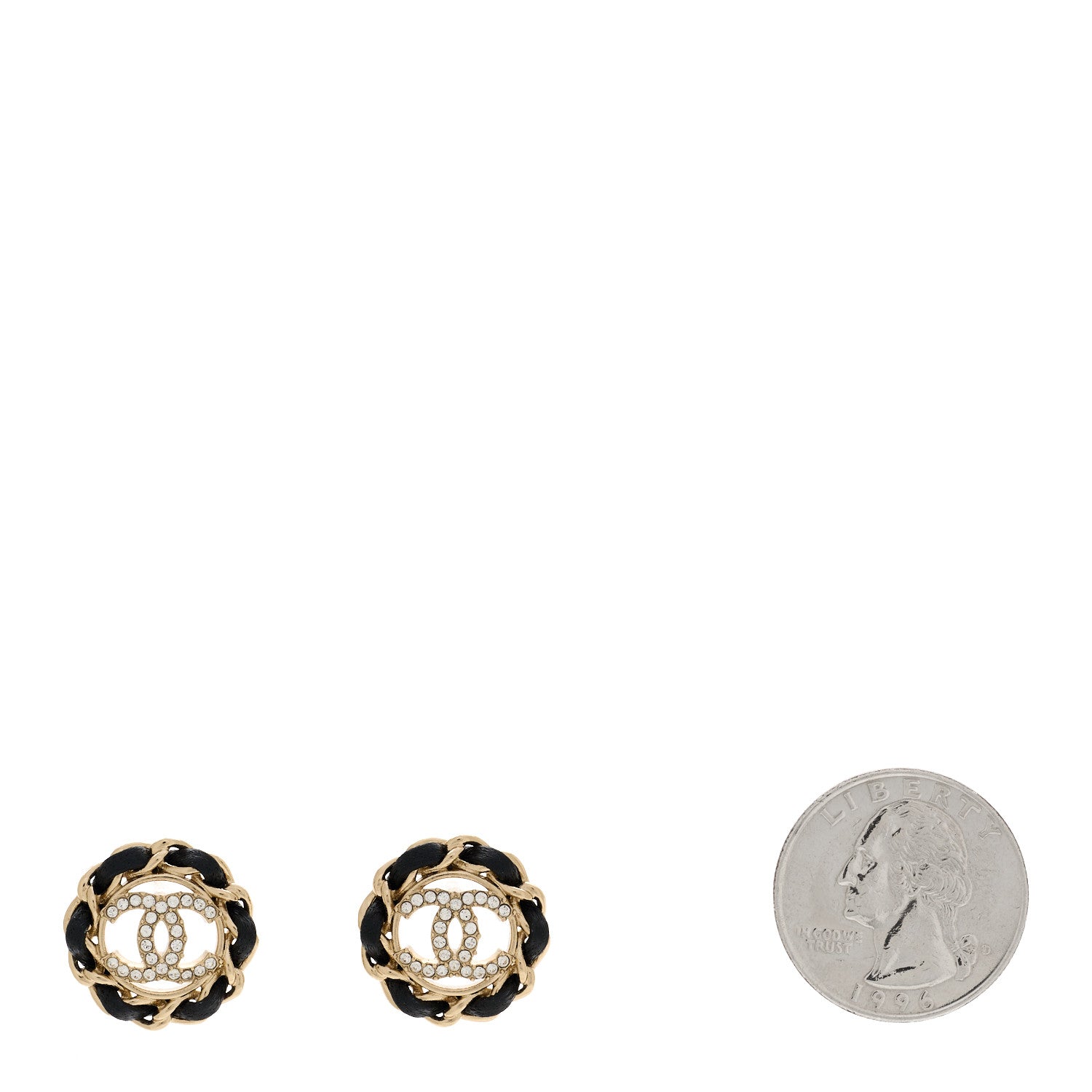 Chanel Crystal Lambskin Chain CC Stud Earrings Black Gold 2 of 5