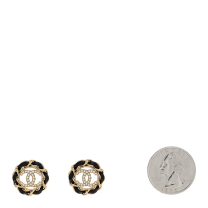 Chanel Crystal Lambskin Chain CC Stud Earrings Black Gold 2 of 5