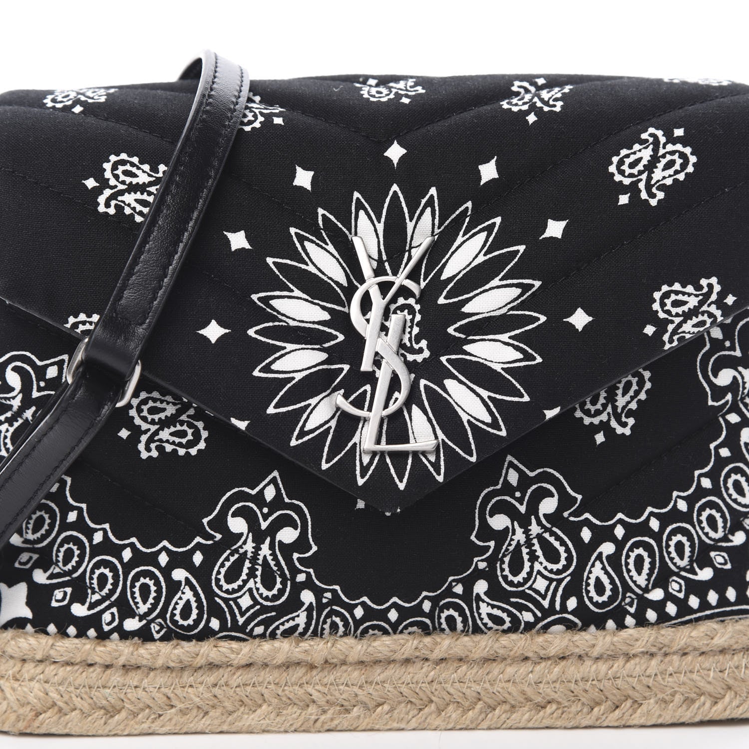 Saint Laurent Cotton Bandana Y Quilted Monogram Toy Loulou Crossbody Bag Black White 8 of 10
