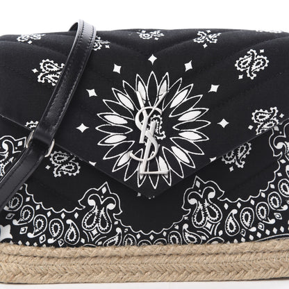 Saint Laurent Cotton Bandana Y Quilted Monogram Toy Loulou Crossbody Bag Black White 8 of 10